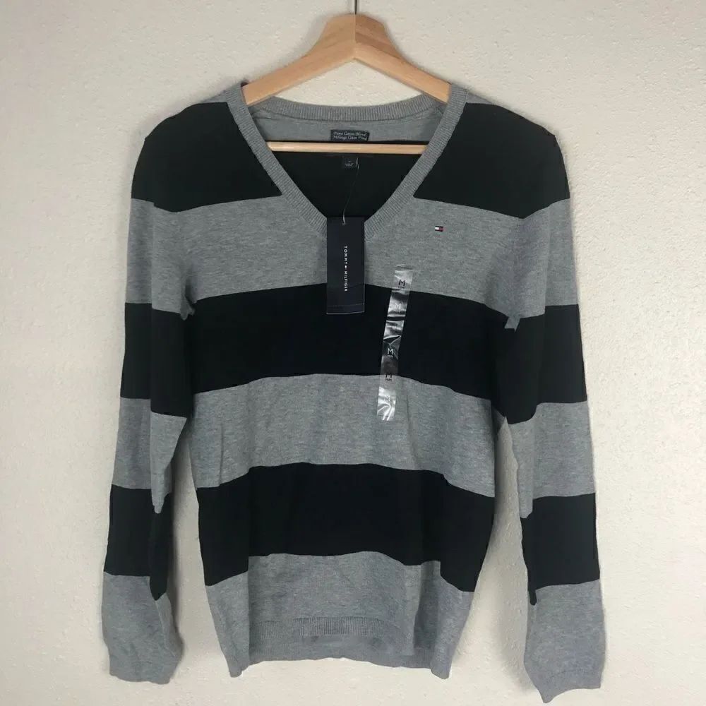 NWT Black and Gray Striped Tommy Hilfiger Top